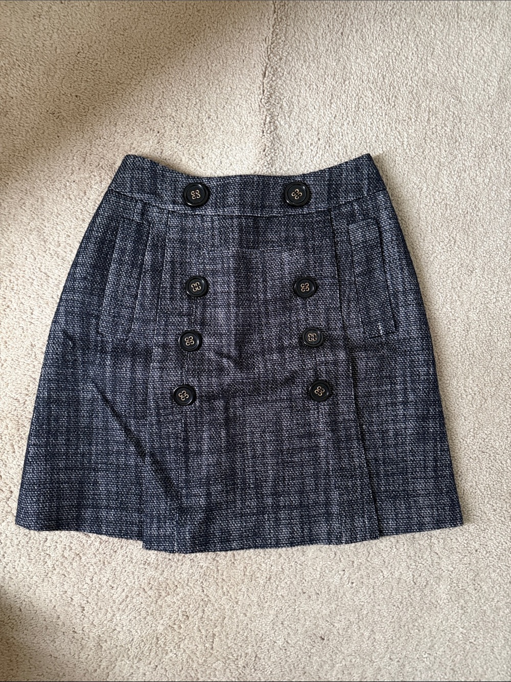 BCBGMaxAzria Navy Tweed Double-Breasted Mini Skirt
